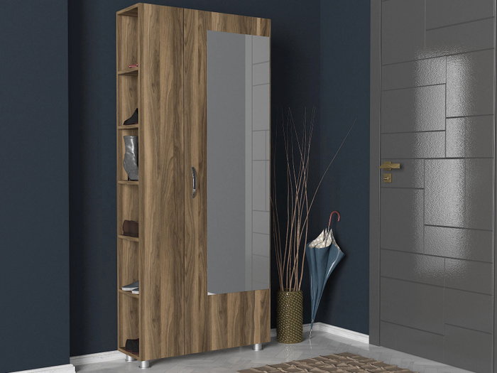 Hanah Home Recibidor Escandinavo Nogal con Estantes de Almacenamiento, Patas de Plástico, 80x185x28.6 cm